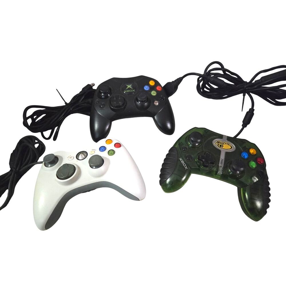 LOT 3 Vtg Official Original Microsoft Xbox Controller Wired S Type Black 360